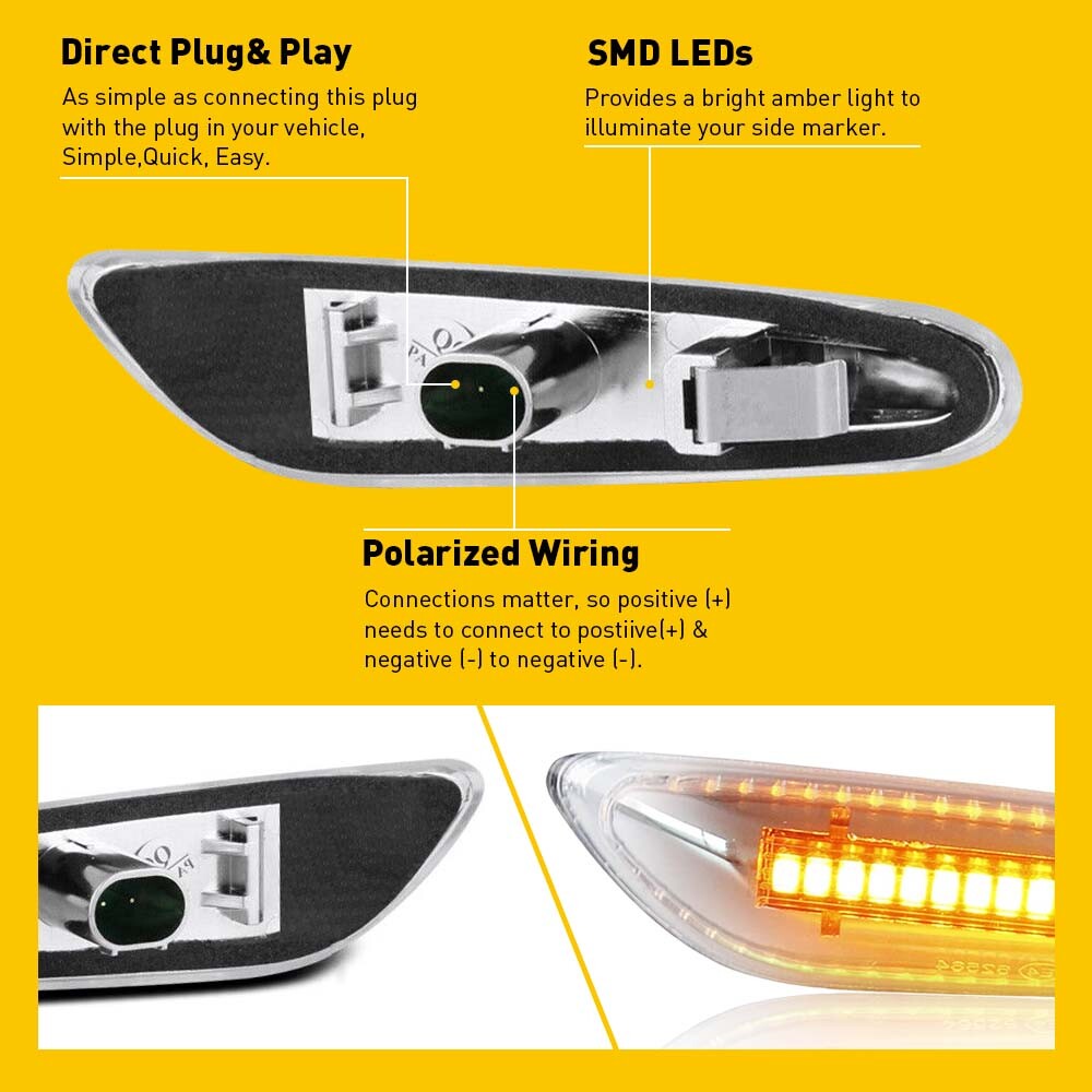 SMD LED Front Fender Side Marker Lights Assembly For BMW E90 E82 E92 E46 E83 E60