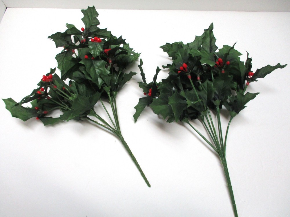 Two Silk Holly Stems - 14"