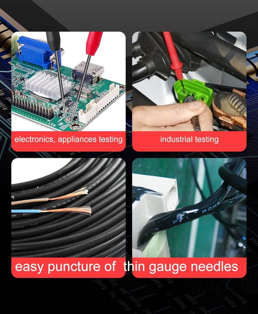 4 Pack 2mm Extended Needle Test Probes, 600V/10A Non-Destructive Black-Red