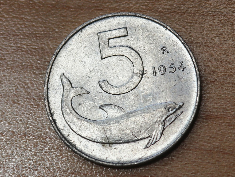 1954 Italy 5 Lire Dolphin