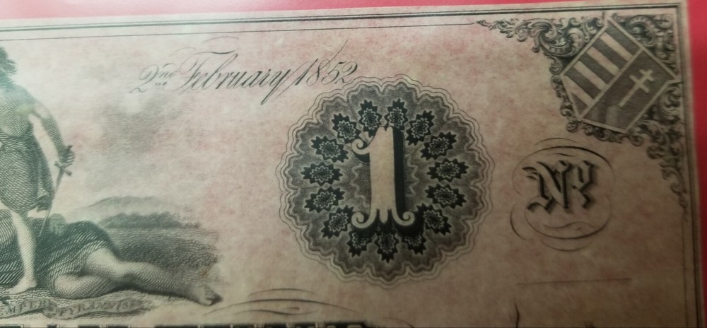 Hungarian Fund One Dollar Note 02/02/1852 AU/UNC