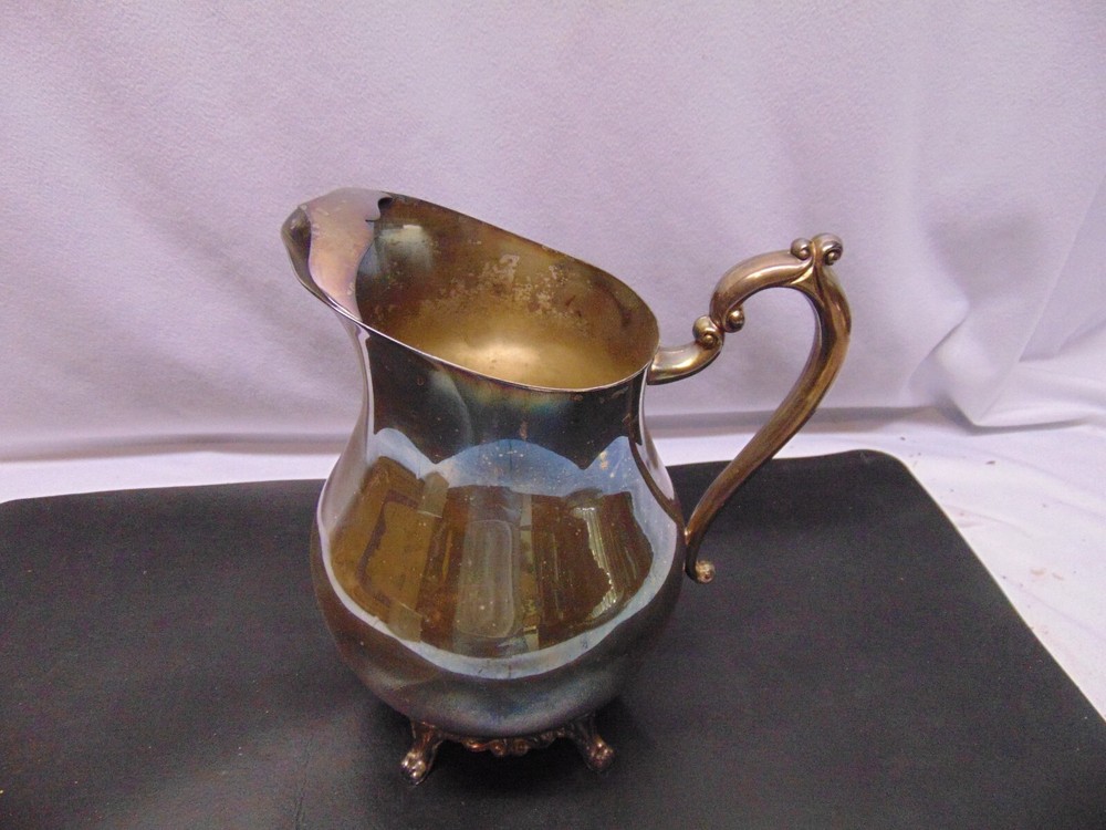 Vintage FB Rogers Silver Co Silver plate water pitcher footed & handle 9.5" tall