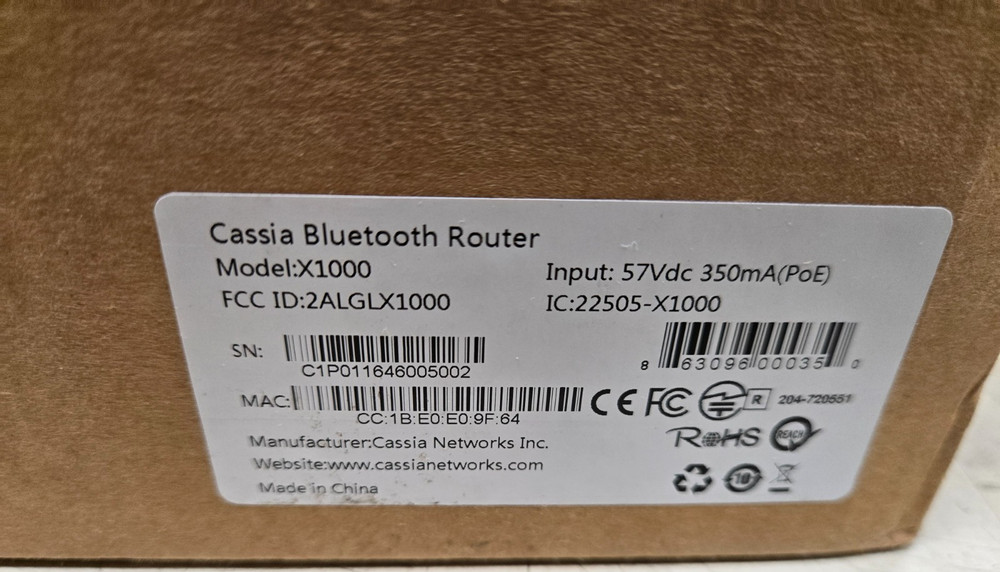 CASSIA NETWORKS X1000 BLUETOOTH GATEWAY ROUTER BALDOR