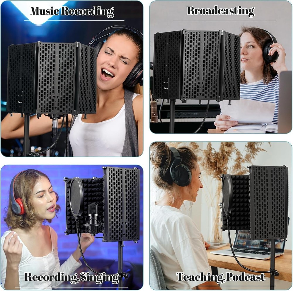 Microphone Stand with Isolation Shield Pop Filter Foldable for Studio Recording