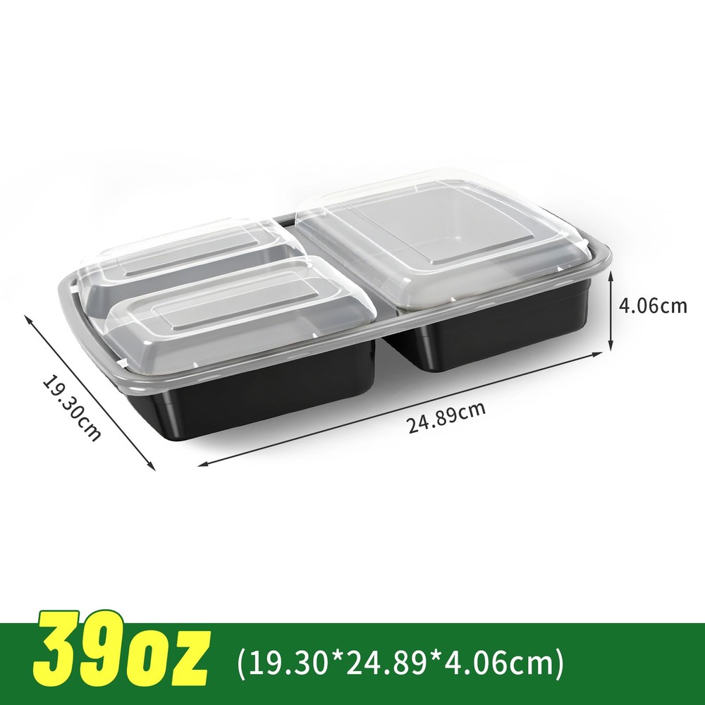 50Packs 39oz 3-Compartment Containers Leakproof Stackable Takeout/Picnic