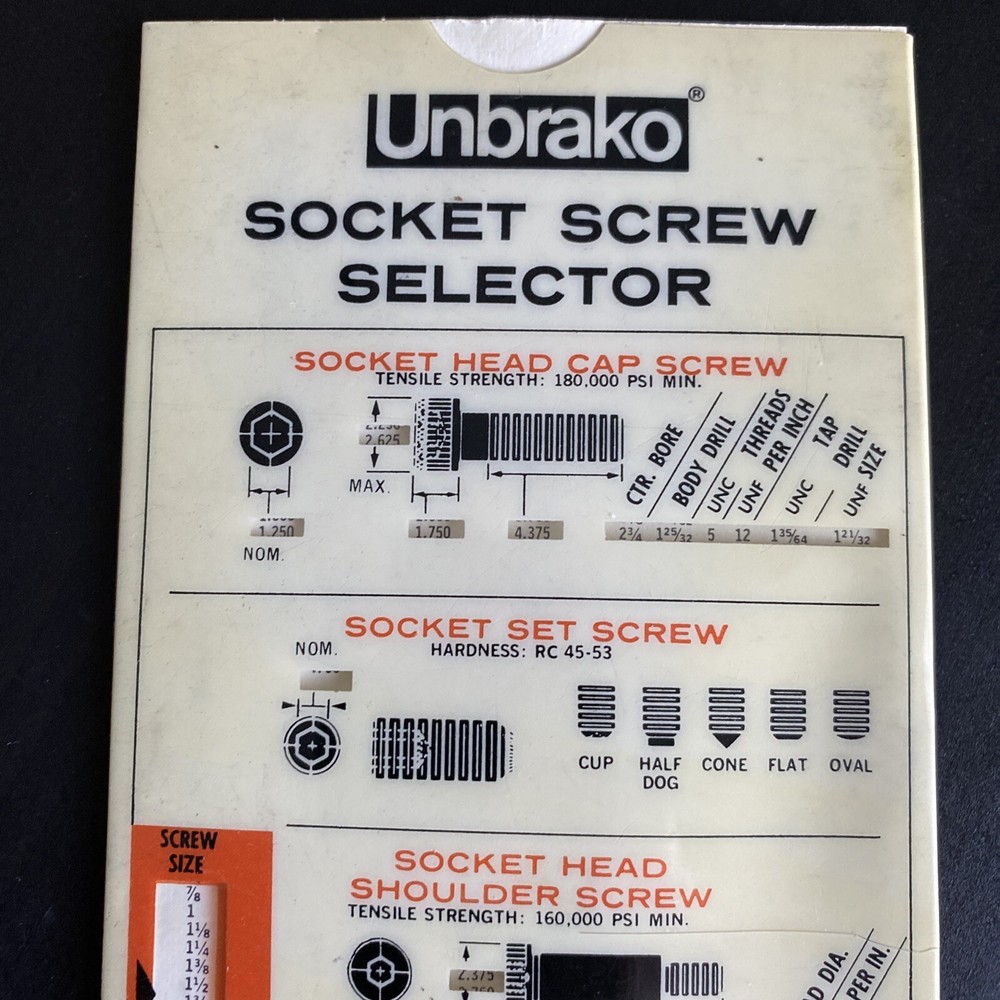 Vintage Unbrako Socket Screw Selector Data Guide Slide Rule - Plastic Sleeve