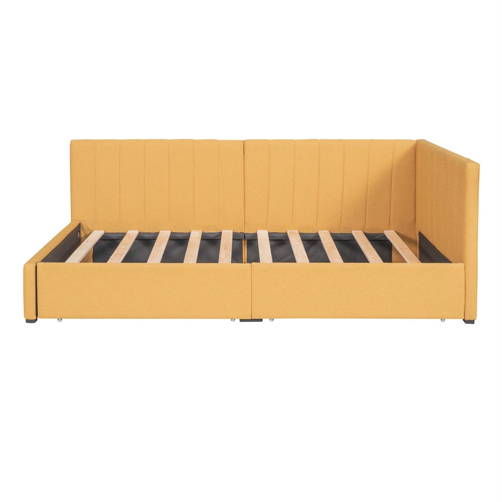 Twin Size Daybed w/ 2 Drawer Upholstered Bed Frame Sofa Bed with Storage