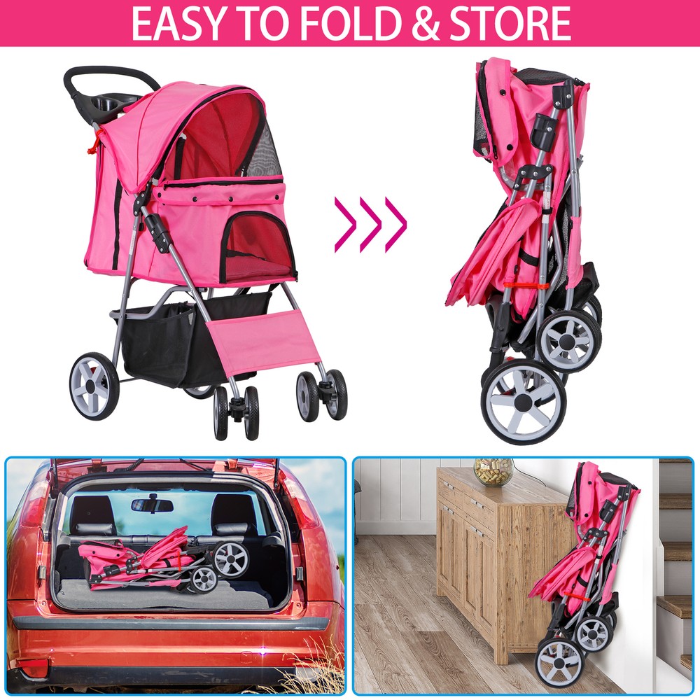 Collapsible Pet Stroller with Mesh Window and Quality Upgrades Smooth Zipper