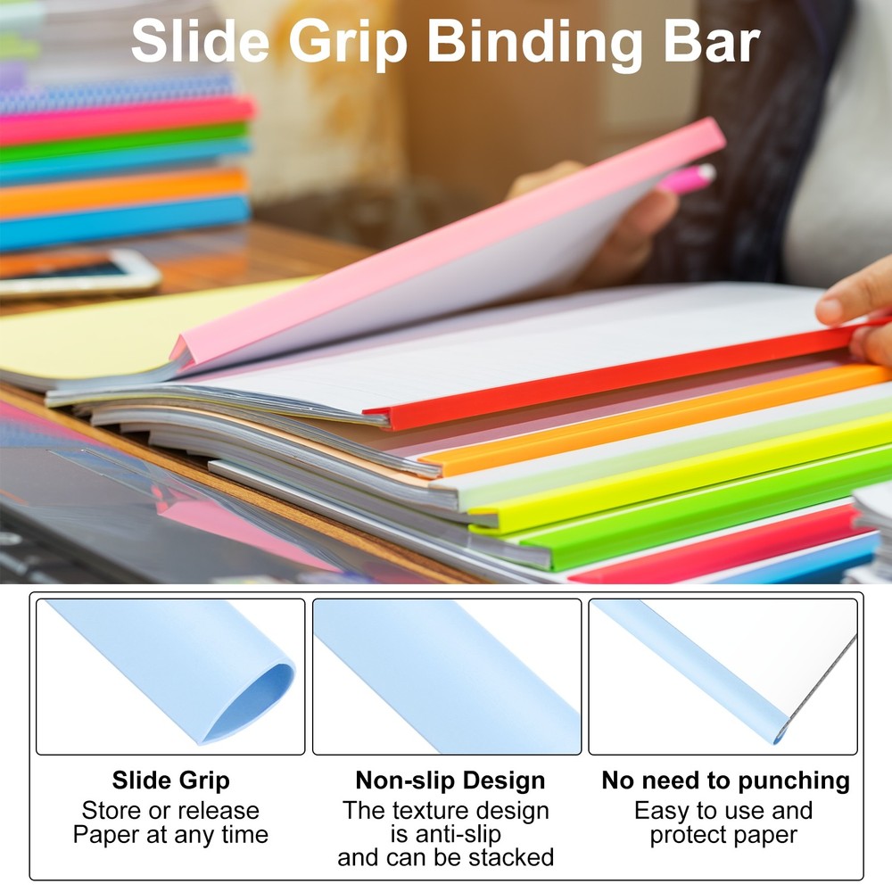 30Pcs Binding Bars, 8mm Binding Bars 50 Sheets Capacity, Blue