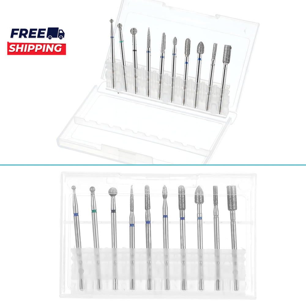Nail Drill Bits Set 10 Pcs Tungsten Carbide Diamond Bits 3/32'' Nail Drill Tips