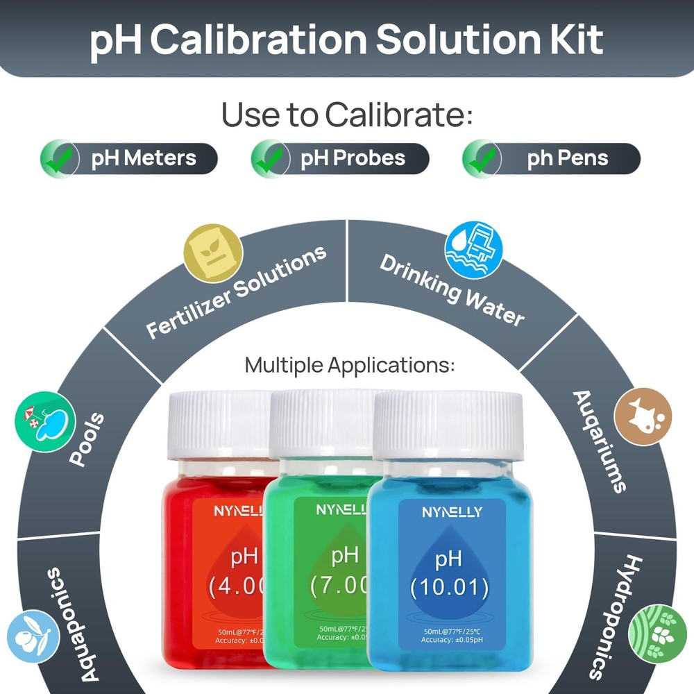 pH Meter Calibration Solution Kit, 3 Bottles 50ml pH Calibration Solution (pH...