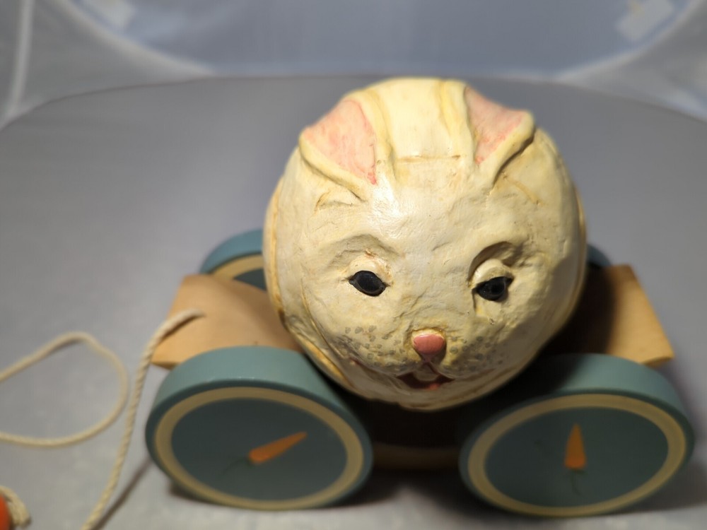 Briere Bunny Rabbit Wooden Wagon Pull Toy 1986