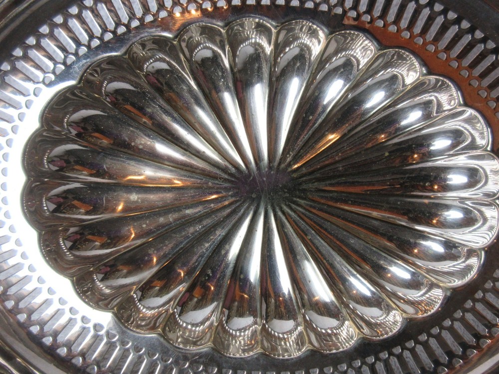 Antique Silver Plate Cut Flower Dish with Fold Down Handle. Engraved 1908 - 1924
