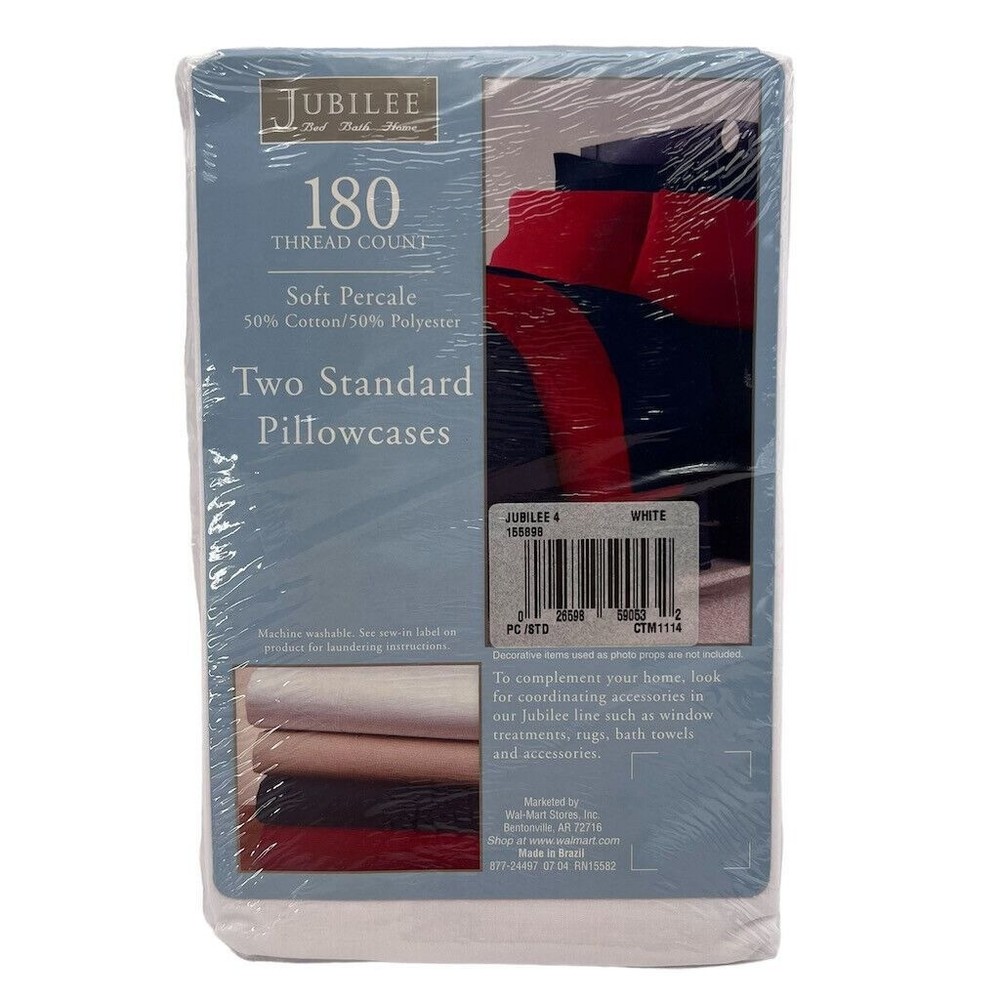 Jubilee 180 Thread Count Soft Percale Two Standard Pillowcases Cotton Polyester