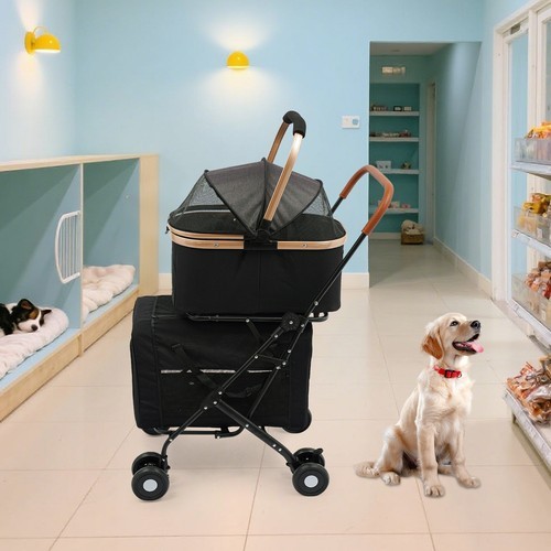 2-Tiers Foldable Small & Medium Dogs Stroller Pet Stroller Dog & Cat Stroller