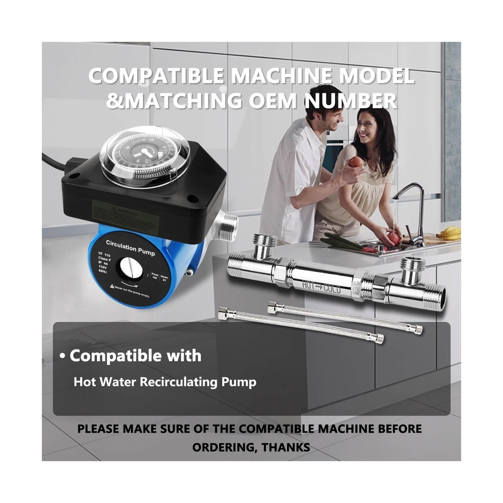 Hot Water Recirculating Pump with Timer Recirculation System & BSP 3/4" w/NPT...