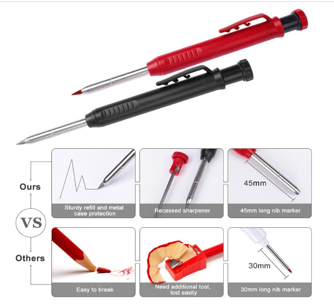 2 Pack Carpenter Pencils Mechanical Pencils with 12 Refills, Construction Pen...