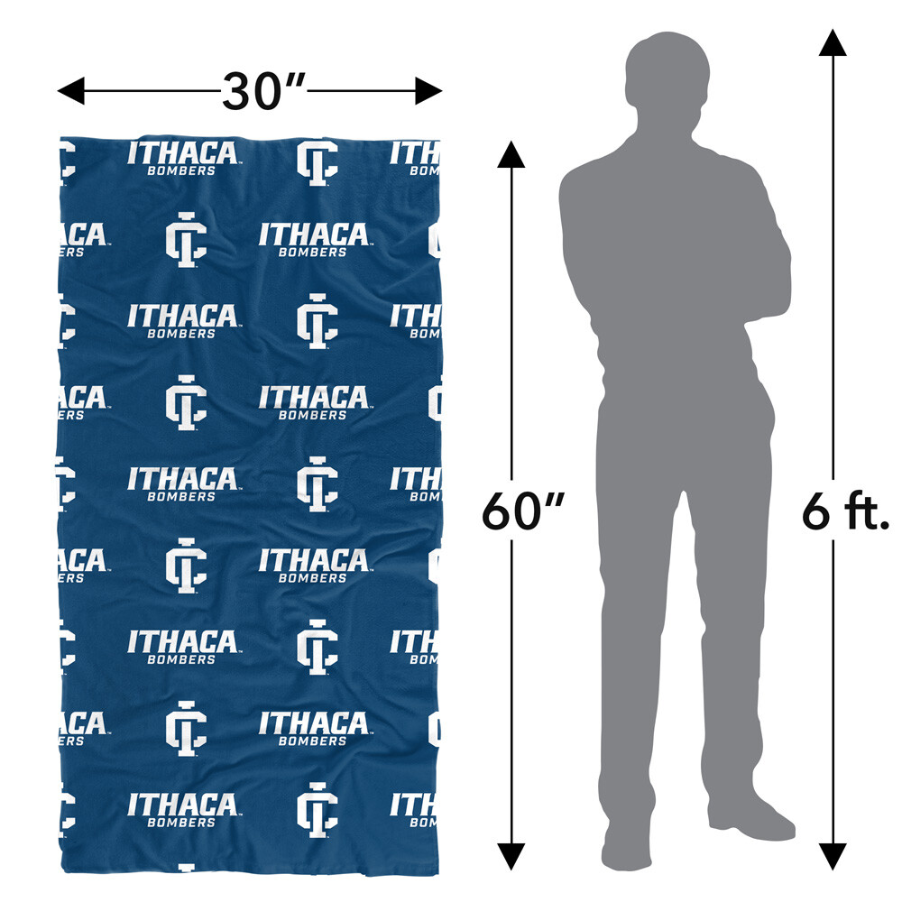 Ithaca College Beach Towel/Bath Towel, 30"x60" Logo Pattern
