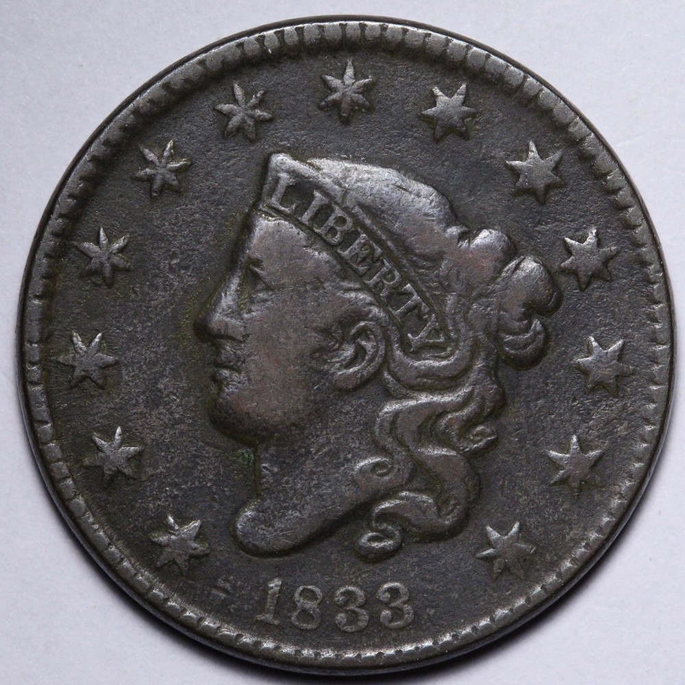 1833 Coronet Head Large Cent VF E115 TSNM