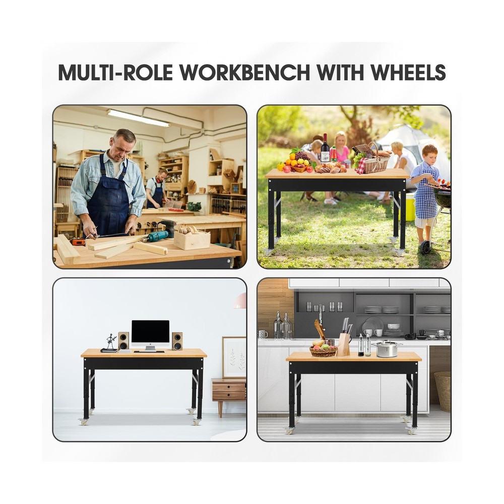 60'' Adjustable Workbench, 2000 LBS Load Capacity Heavy Duty Workstation with...