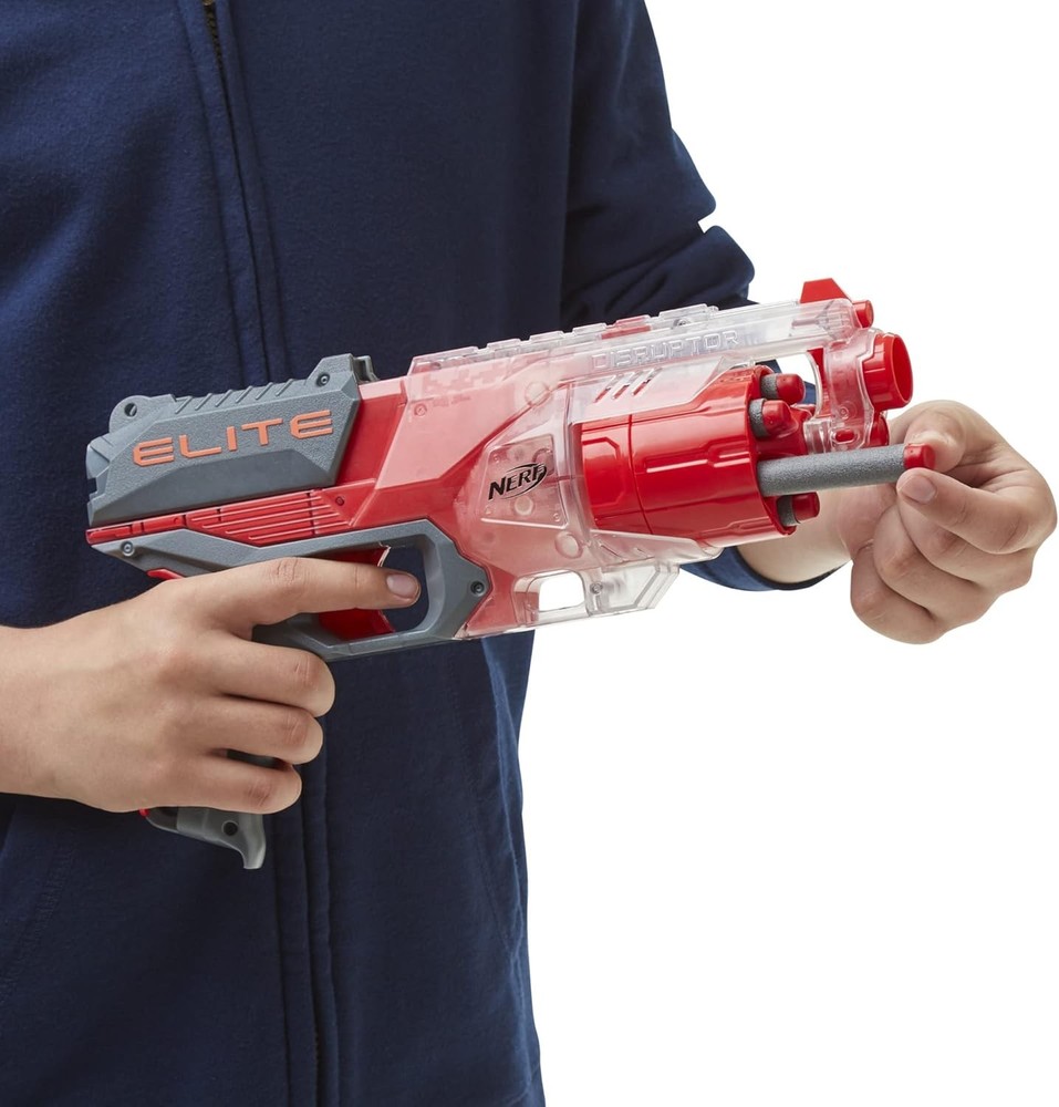Elite Disrupter Blaster 6-Dart Rotating Drum Slam Fire Translucent Red