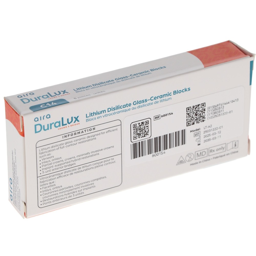 Aira 600154 DuraLux IPS e.max Type Blocks CAD LT C14 A2 5/Pk