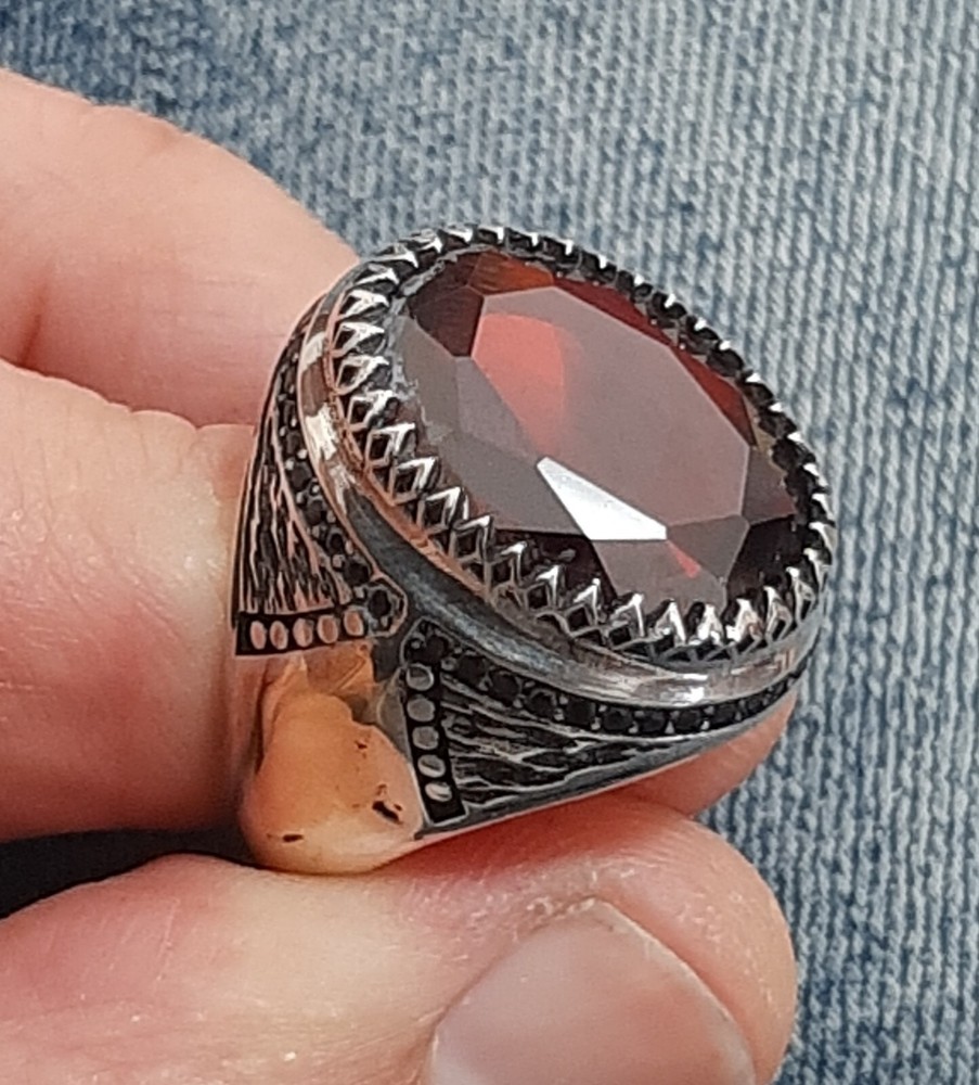 Men's Ring 925 Silver Ruby Solitaire Carniola Pirate Ring Man Sterling Ruby