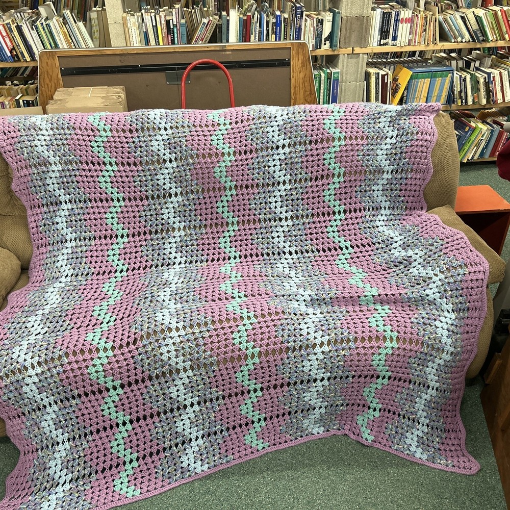 Grannycore Large Crochet Afghan Multi Colored Blanket/Bedspread/Throw 72”X 81”