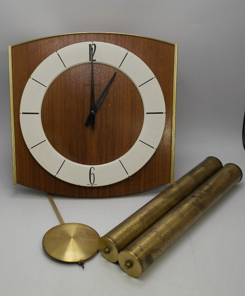 Vintage MCM Danish Modern Junghans Mechanical Wall Clock W/ Pendulum & Weights