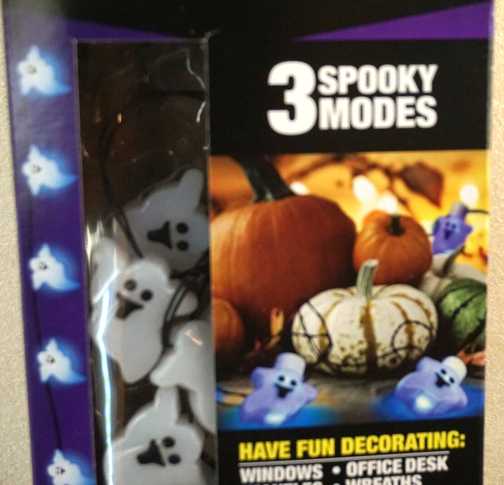 Halloween 10 LED Light String Ghosts Battery Operated Timer 3 Modes