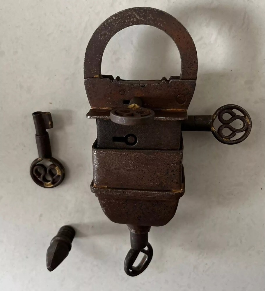 Vintage Iron Handcrafted Unique Shape Solid Heavy 4 Key Padlocks