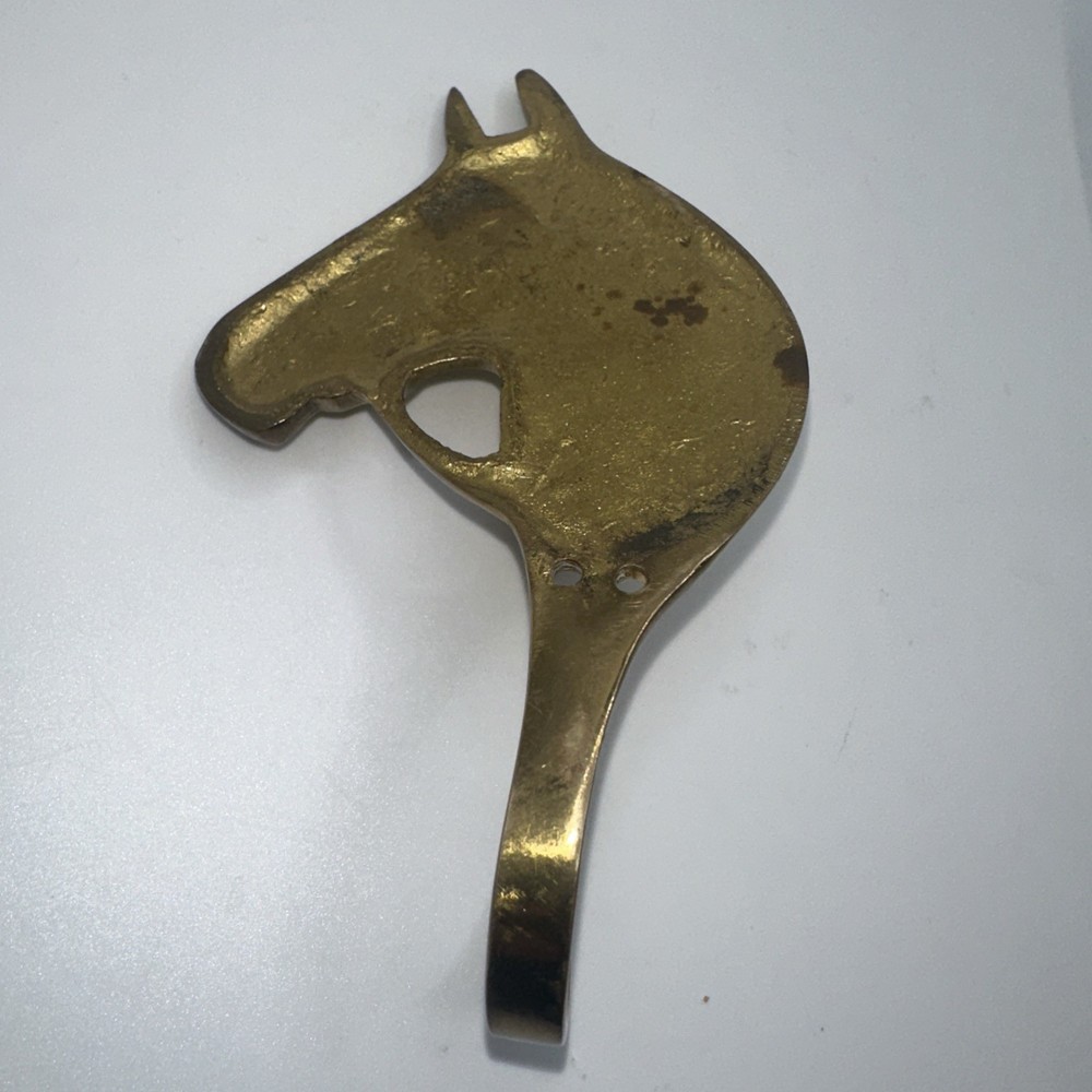 Horse Head Flat Hook Solid Brass Equine Design With Double Holes~5.5" T