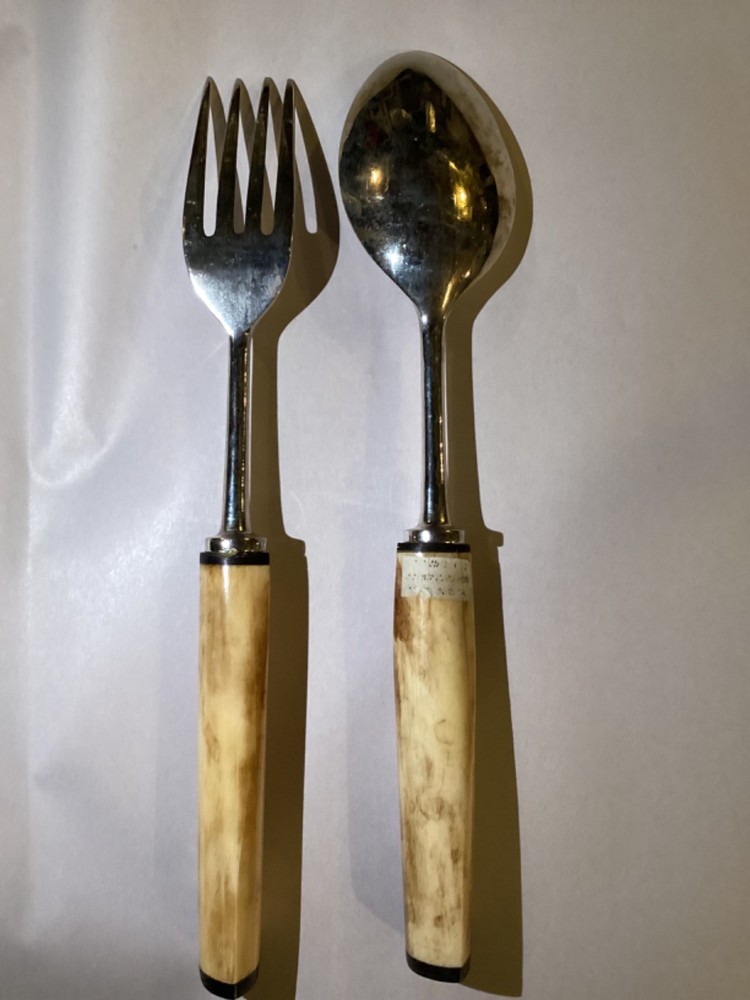 11” Matching Set Fork & Spoon Wood Handles Silver Plated