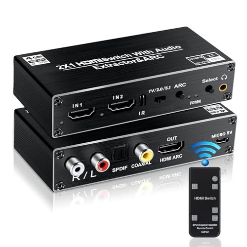 HDMI Switch Audio Extractor, HDMI Switch Splitter 2 HDMI Audio Extractor 4K