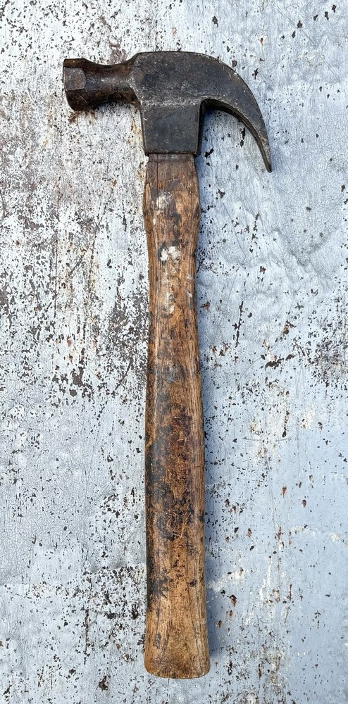 Vintage Claw Hammer Wood Handle Carpenter Tool Nail Puller Rustic