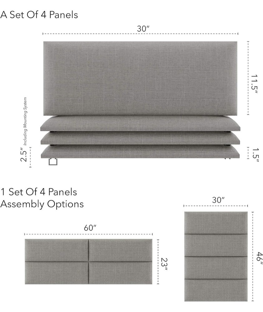 Upholstered Headboard Wall Panels, 30"x11.5"