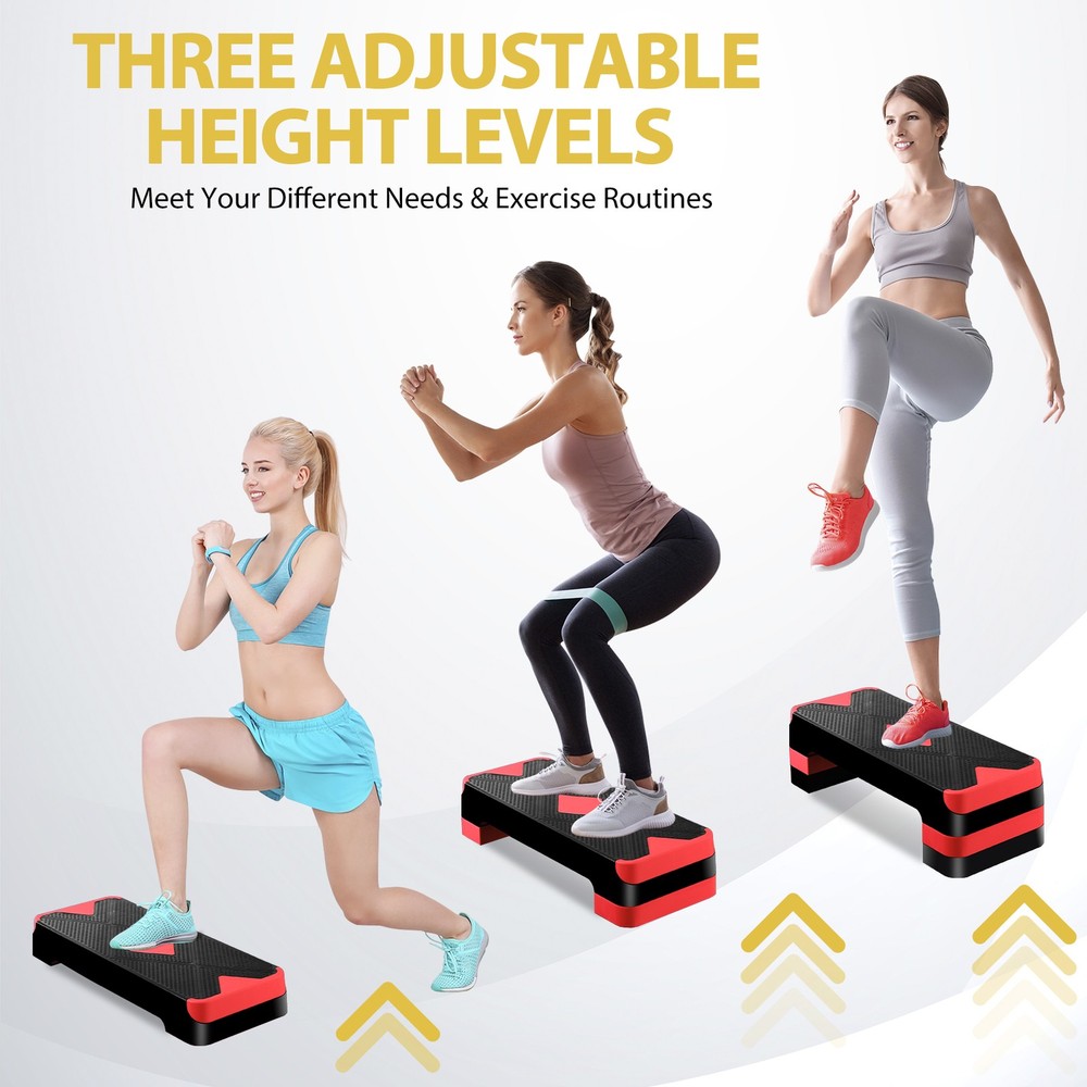 26.5" Aerobic Step Platform Adjustable Exercise Workout Stepper w/4 Risers Red