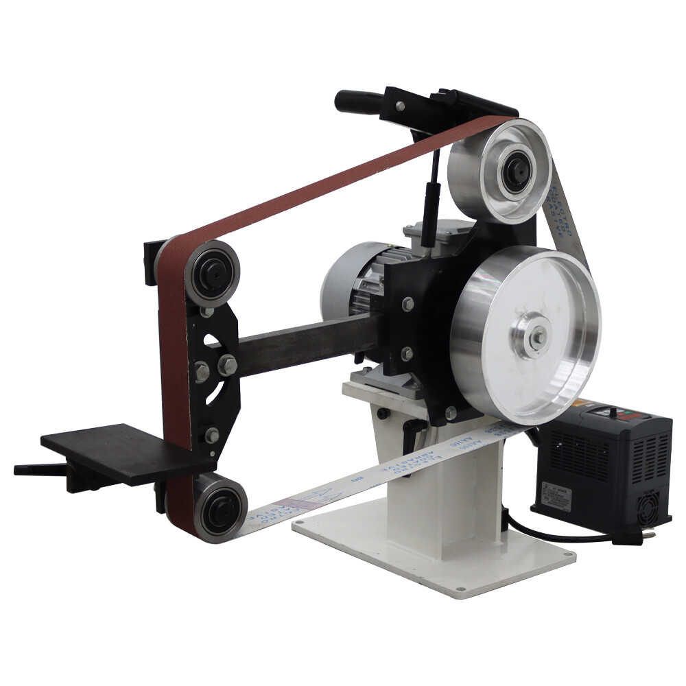 Vertical & Horizontal Frequency Conversion Belt Sander Grinder 3 Grinding Wheels