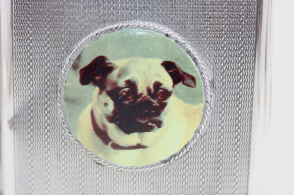 PUG DOG ANTIQUE SILVER CIGARETTE CASE 1927 HALLMARKED BIRMINGHAM