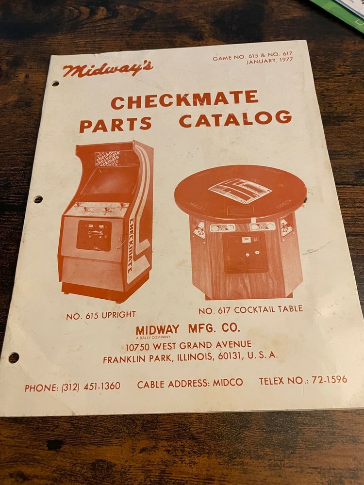 Midway Checkmate Arcade Game Parts Catalog Manual