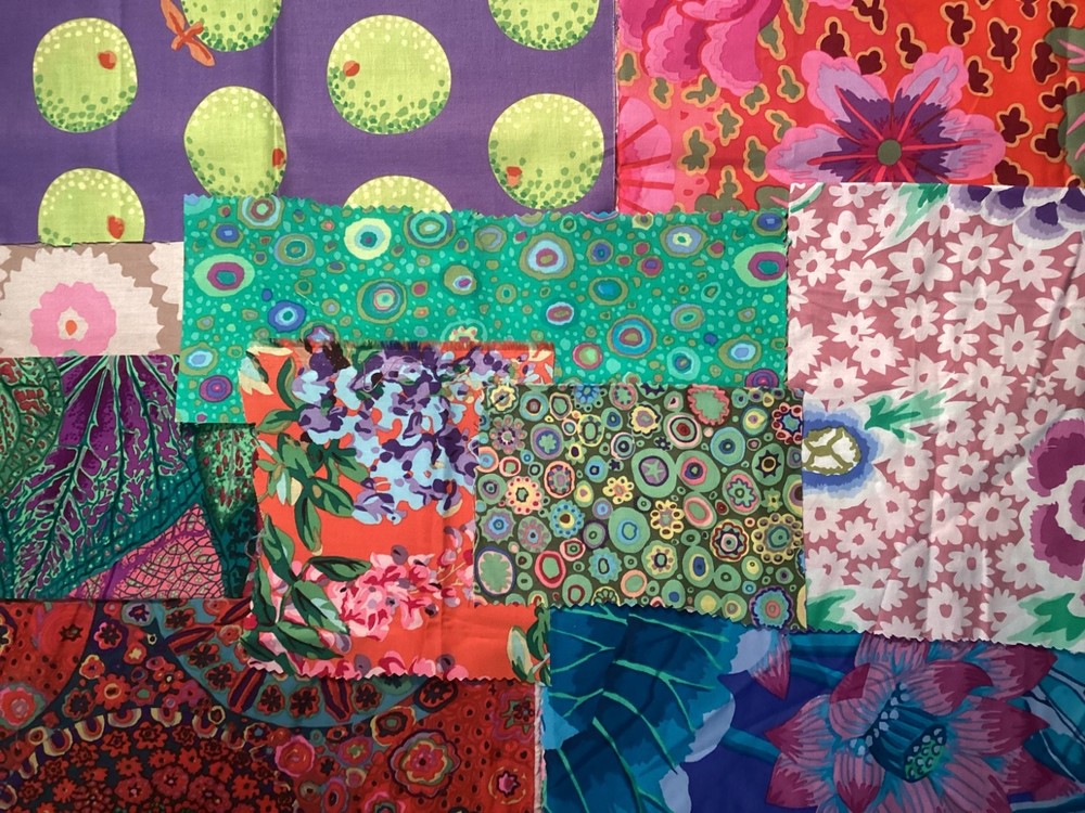 Kaffe Fassett strips, squares, & scraps