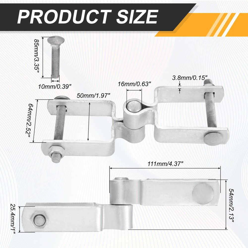 4Pcs 2"x2" Chain Link Fence Gate Post Hinge with Bolt&Nut for Square Pipe