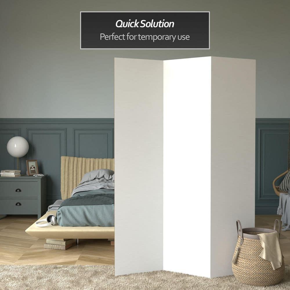 Temporary Room Divider Folding Screen 6 ft White Cardboard Partition 3-Panel