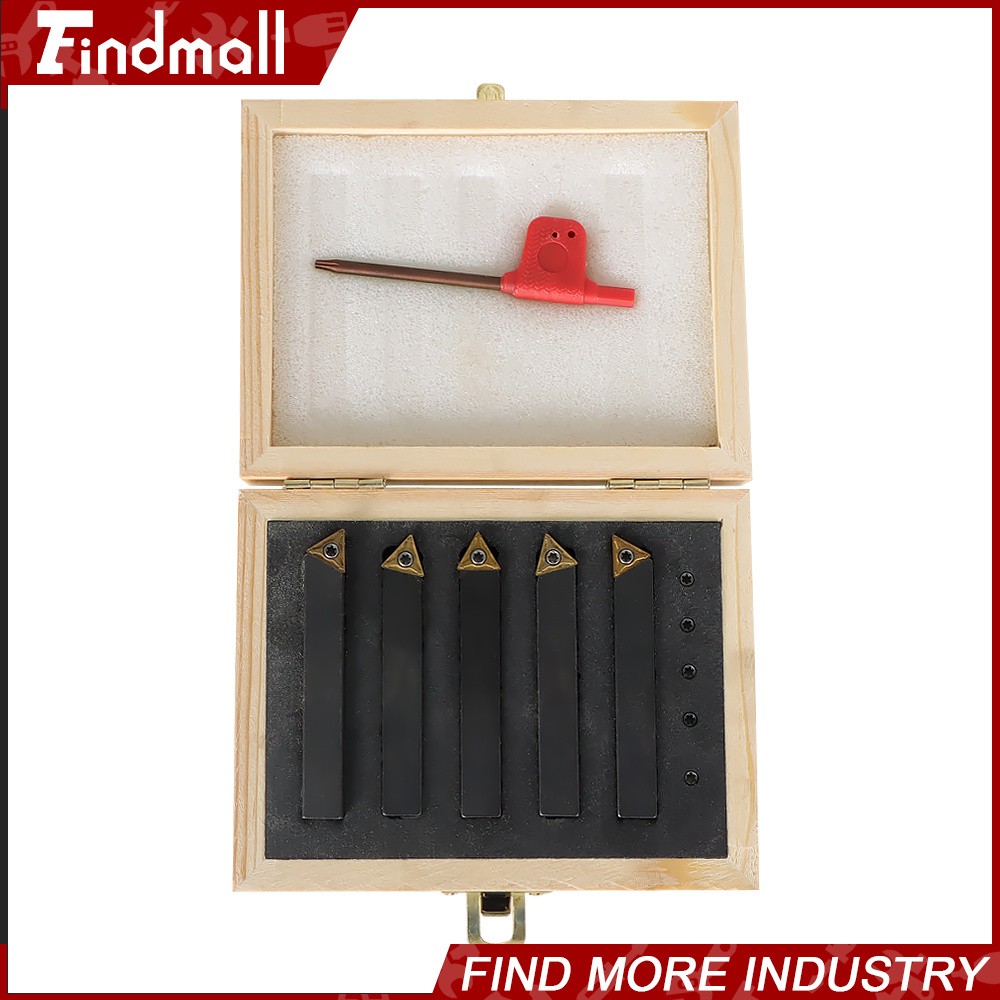 5Pcs 3/8" Carbide Indexable Turning Tool Lathe Tool Bit With Carbide Inserts