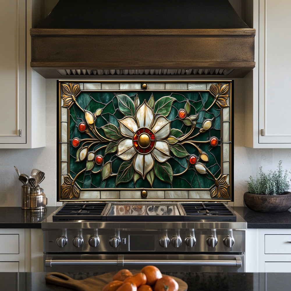 Stained Glass Look Kitchen Backsplash, Pattern Tile One Piece Tempered Glass Kit