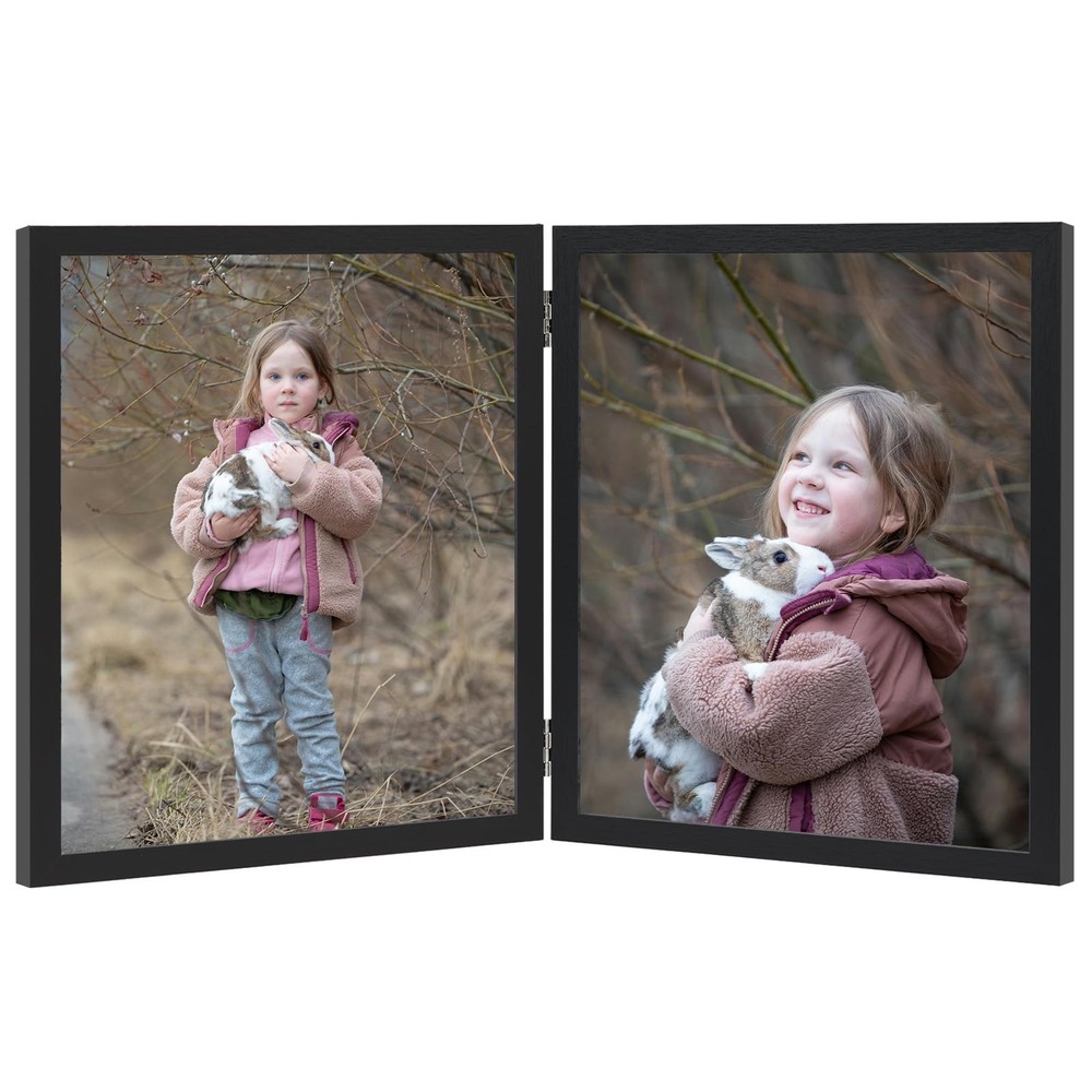 Double 8x10 Picture Frame Hinged Folding Vertical Stand for Tabletop Display,...