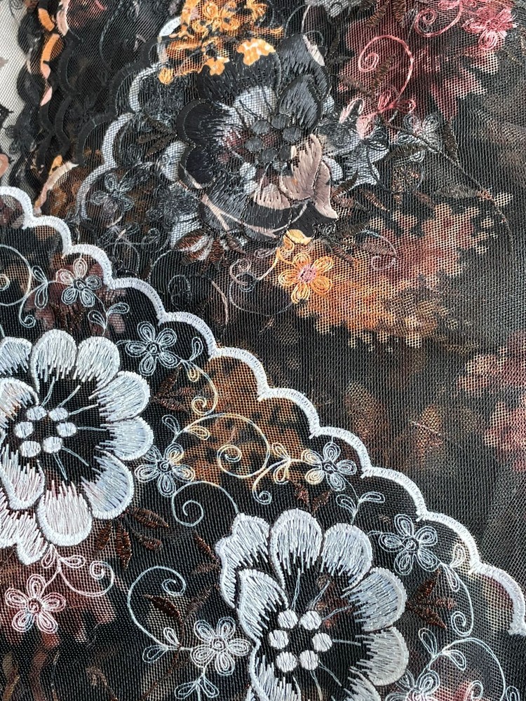 Embroidery Mesh Tip Flowers Designs Polyester Rayon Multi 6 1/8in