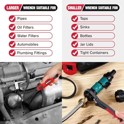 2-Piece Rubber Strap Adjustable Wrench Set Diameter 2-Pc Strap Wrench Set - Red