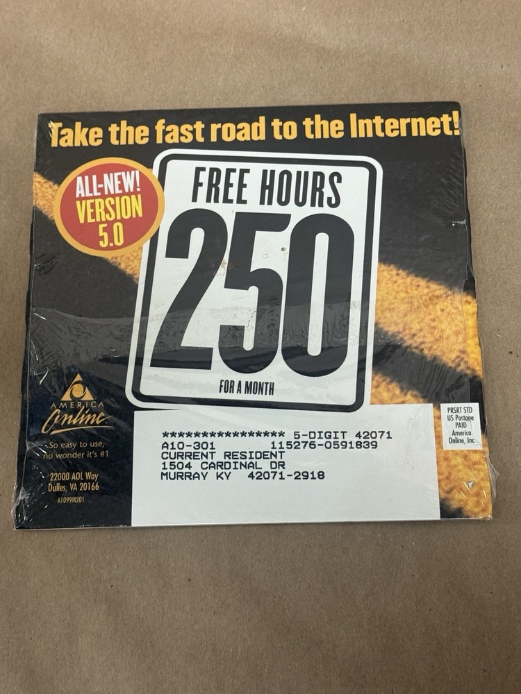 Vintage AOL Version 250 Hours Free For Windows or Mac Version 5.0