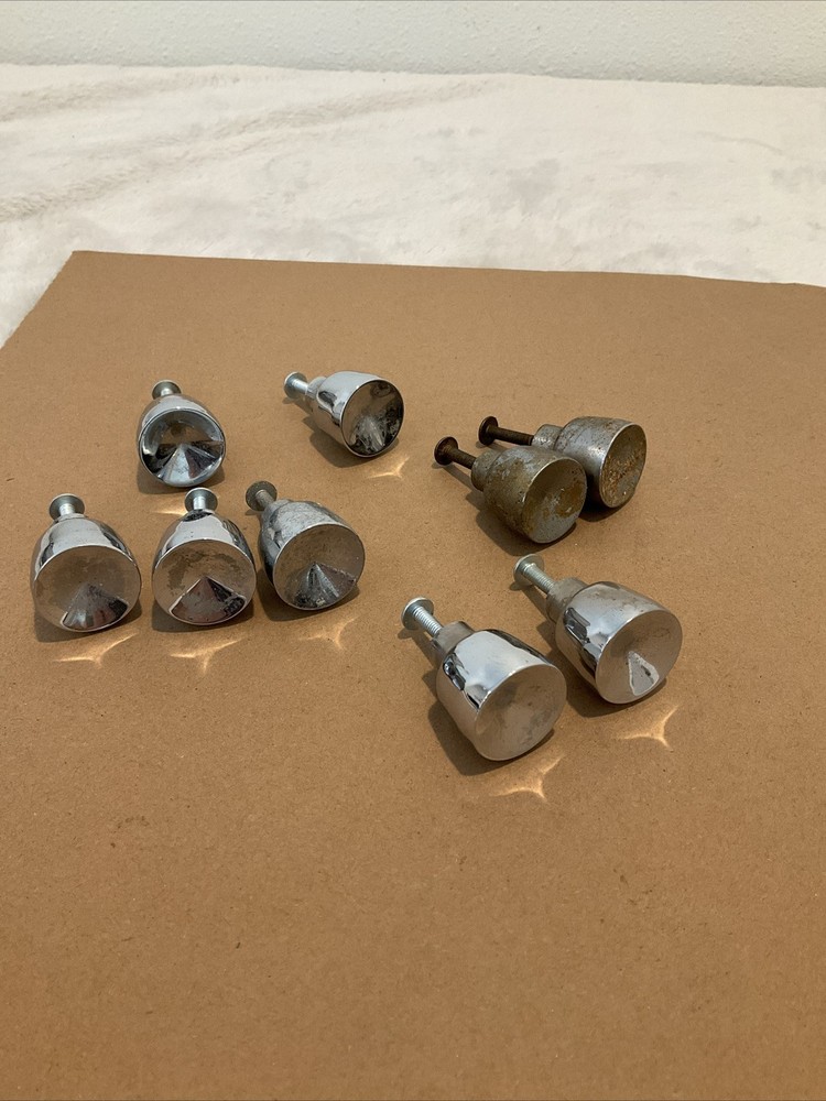 9 Vintage Chrome MCM Knobs / Pulls / Handles - Mid Century